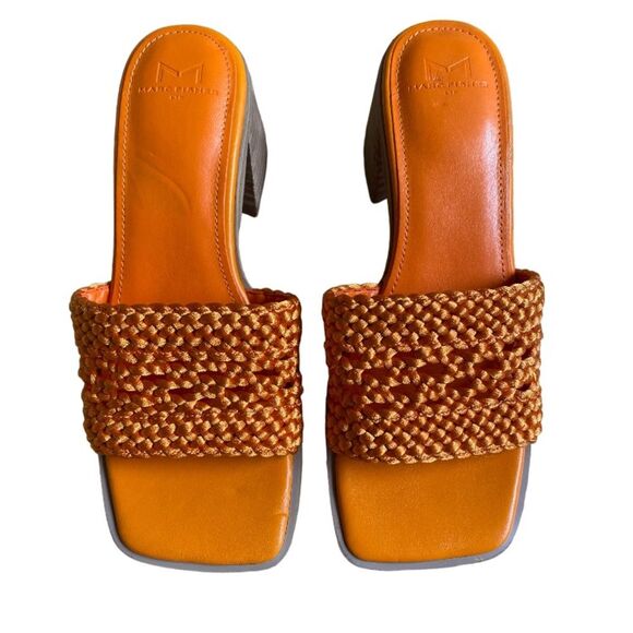 NEW Marc Fisher Jaxxon Square Toe Heeled Sandals Size 5.5 Orange Woven Strap - Picture 3 of 16